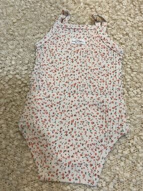 Ribbed Floral Baby Tank Bodysuit - Pink & Cream